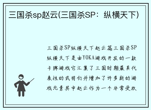 三国杀sp赵云(三国杀SP：纵横天下)