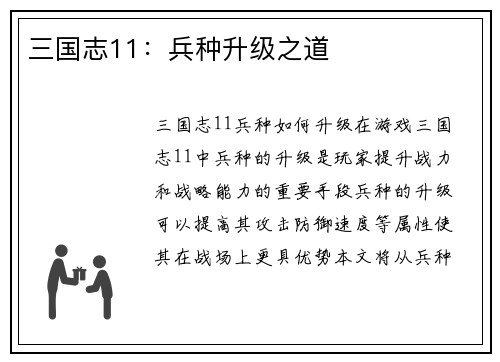 三国志11：兵种升级之道